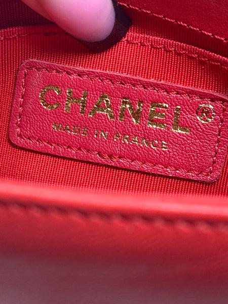 Chanel Red Leather Mini Quilted Boy Bag with Gold Hardware