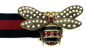 GUCCI-Blue/Red Bee Belt-Size 85
