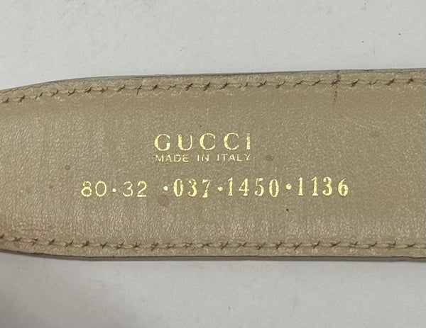 GUCCI-Patent Leather Beige/Gold Belt