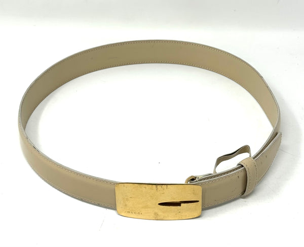 GUCCI-Patent Leather Beige/Gold Belt