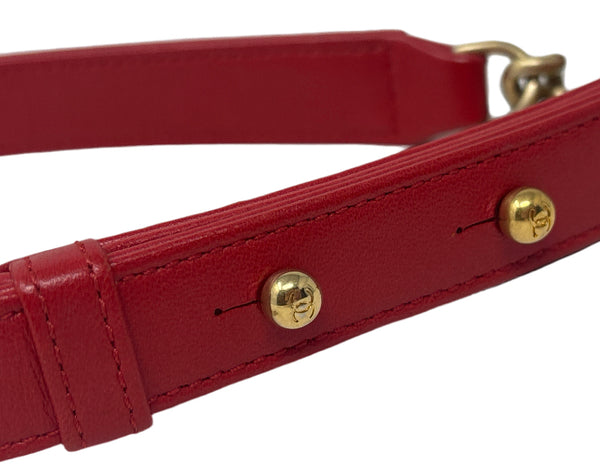 Chanel Red Leather Mini Quilted Boy Bag with Gold Hardware