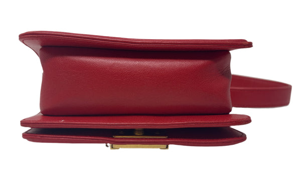 Chanel Red Leather Mini Quilted Boy Bag with Gold Hardware