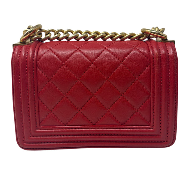 Chanel Red Leather Mini Quilted Boy Bag with Gold Hardware