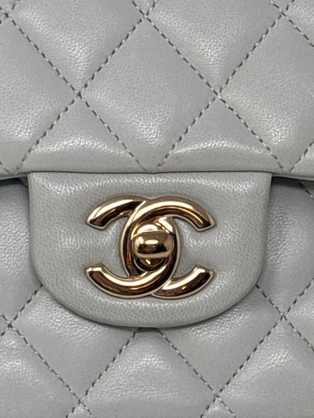 Chanel quilted double flap grey/turquoise handbag