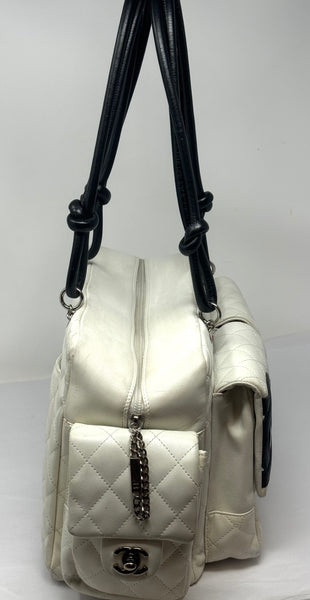 CHANEL-White Leather Cambon Reporter Handbag