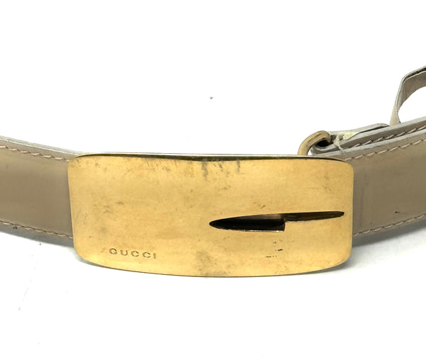 GUCCI-Patent Leather Beige/Gold Belt
