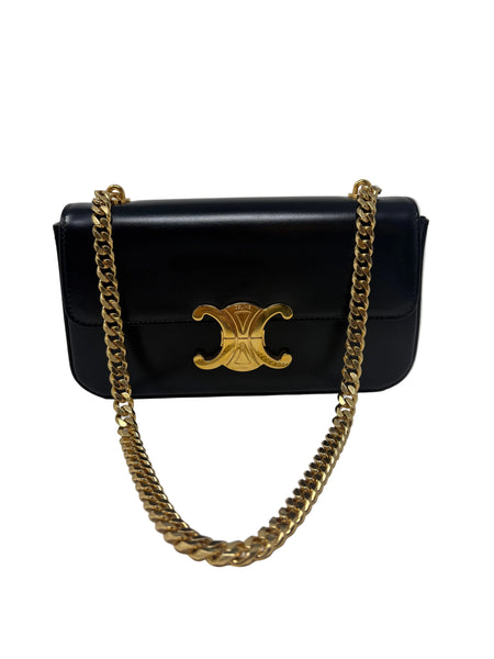 Celine-Preloved-Small Black Triomphe chain bag