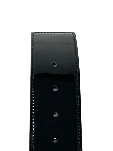 FERRAGAMO-Black Patent Leather Bow Belt