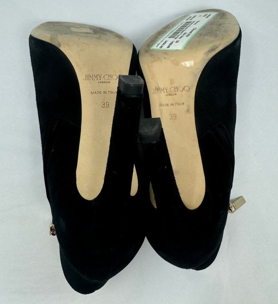 JIMMY CHOO-Black Suede Open Toe Heels-Size 39