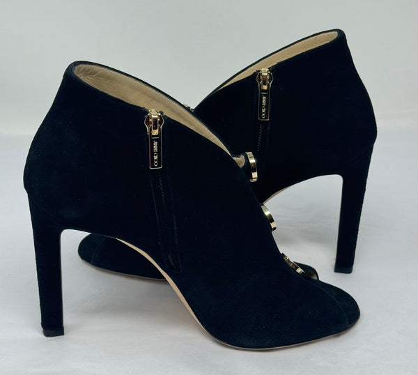 JIMMY CHOO-Black Suede Open Toe Heels-Size 39