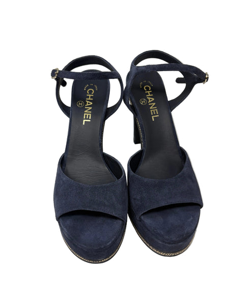Chanel-Preloved-Navy Suede Sandal with heel Sz-40