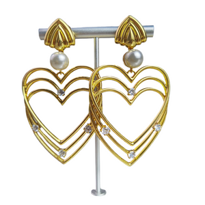 BALENCIAGA large 3D heart Pearl and Crystal clip earnings