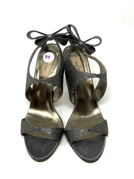 VALENTINO-Grey Crystal Bow Heels-Size 39