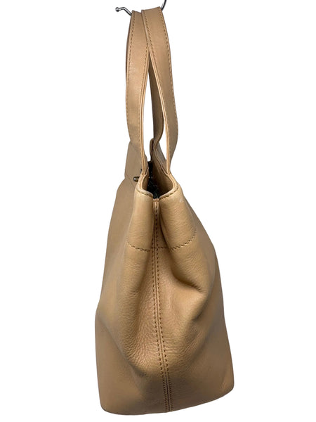 Chanel-Preloved-Vintage Beige Leather Tote with Gold Turn Lock