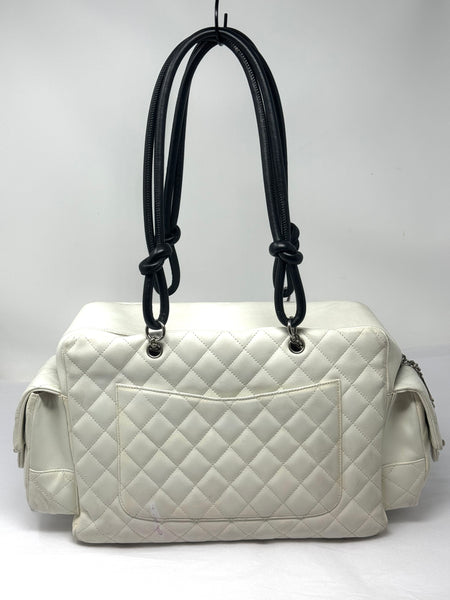 CHANEL-White Leather Cambon Reporter Handbag