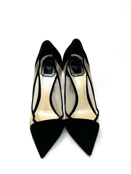 DIOR-Black Suede/Mesh Pumps-Size: 39