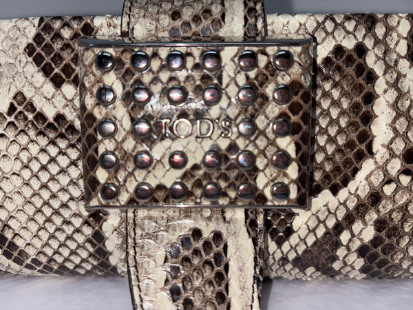 Tod’s python clutch with silver embelishments