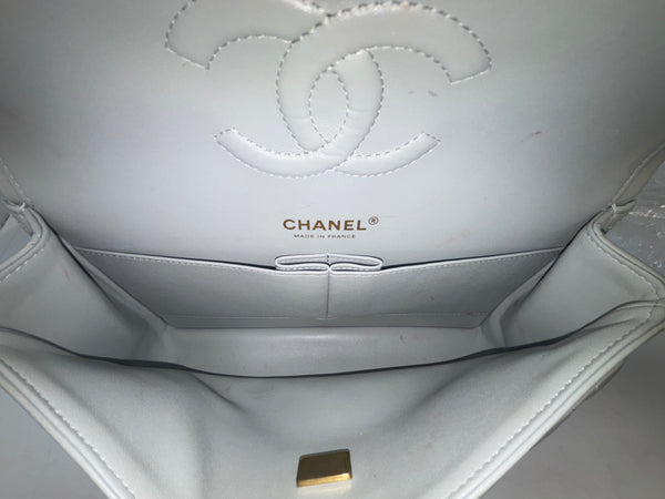 Chanel quilted double flap grey/turquoise handbag