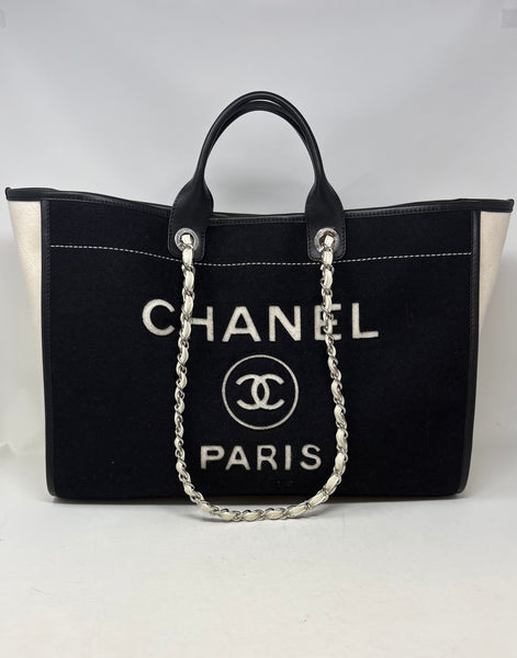 CHANEL Black & White Deauville wool tote