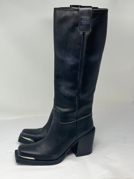 MIU MIU-Tall Black Boots-Size 38.5