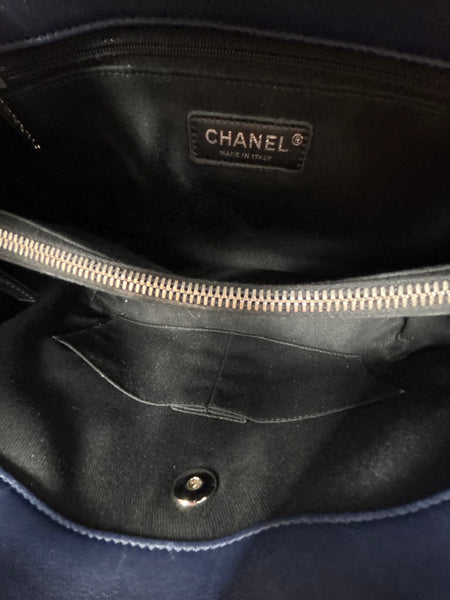 Chanel Navy Patent Bag Silver ardware