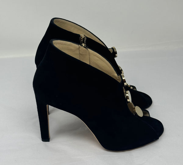 JIMMY CHOO-Black Suede Open Toe Heels-Size 39