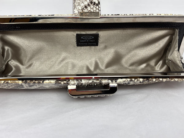 Tod’s python clutch with silver embelishments