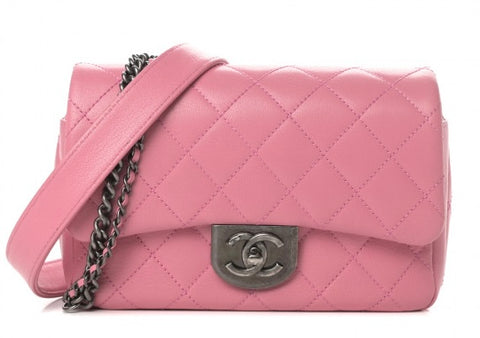 CHANEL-Pink Quilted Leather Double Carry Small Flap Bag-100% AUTHENTIC