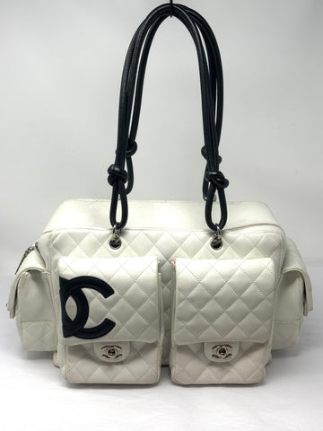 CHANEL-White Leather Cambon Reporter Handbag