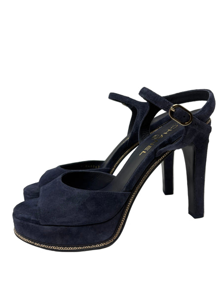 Chanel-Preloved-Navy Suede Sandal with heel Sz-40