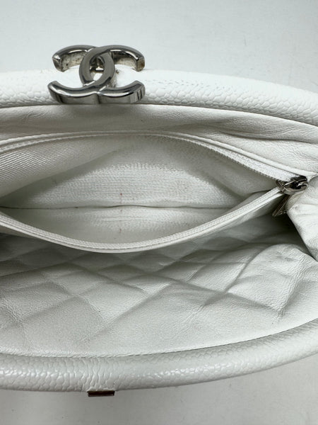 CHANEL-White Quilted Caviar Timeless Clutch