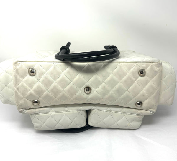 CHANEL-White Leather Cambon Reporter Handbag