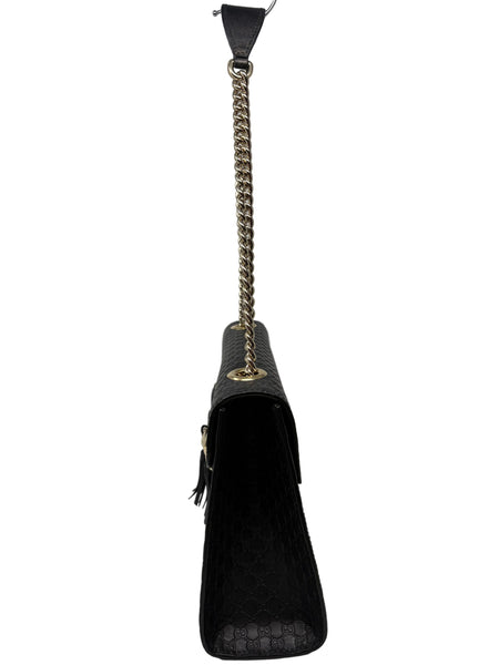 Gucci-Preloved-Black/Gold Guccissima Shoulder bag w/Gold Horse bit and gold chain strap