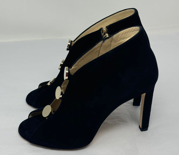 JIMMY CHOO-Black Suede Open Toe Heels-Size 39