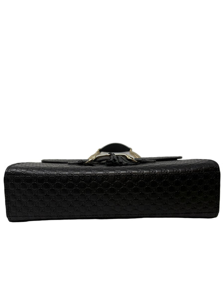 Gucci-Preloved-Black/Gold Guccissima Shoulder bag w/Gold Horse bit and gold chain strap