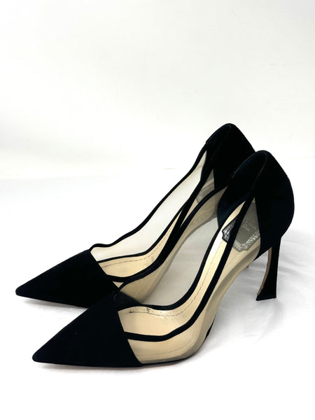 DIOR-Black Suede/Mesh Pumps-Size: 39