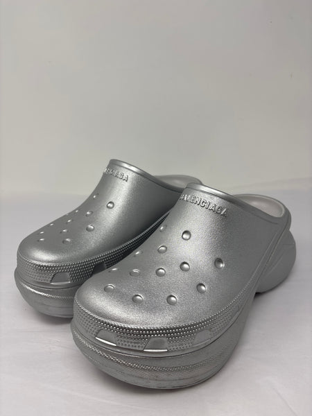 BALENCIAGA silver crocs shoes size 8