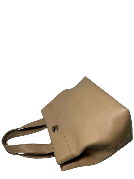 Chanel-Preloved-Vintage Beige Leather Tote with Gold Turn Lock