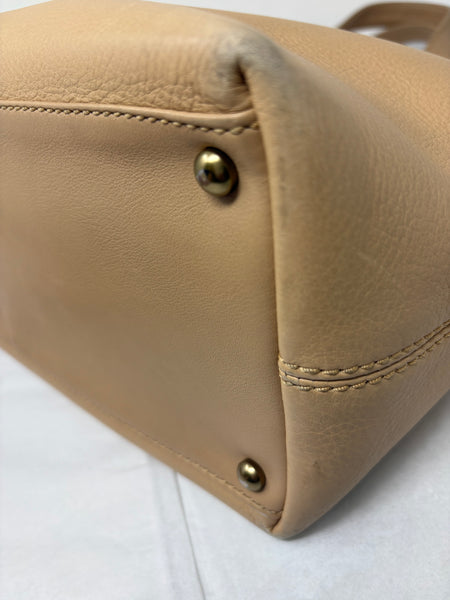 Chanel-Preloved-Vintage Beige Leather Tote with Gold Turn Lock