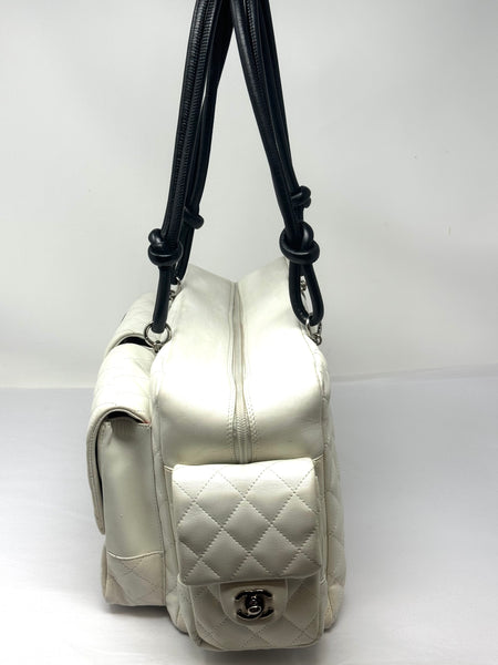 CHANEL-White Leather Cambon Reporter Handbag