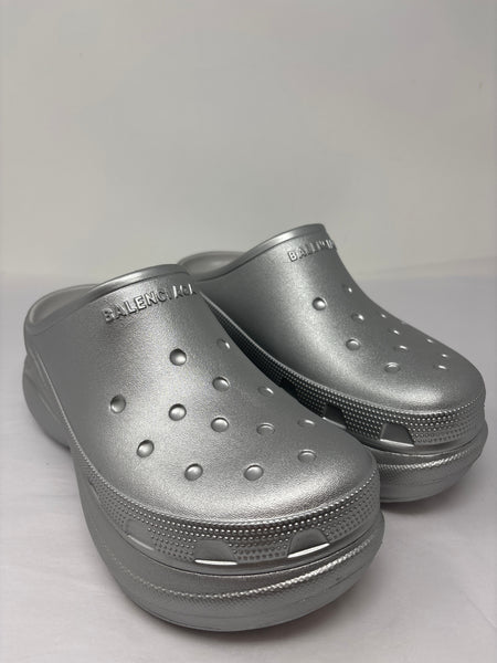 BALENCIAGA silver crocs shoes size 8