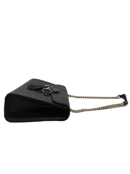 Gucci-Preloved-Black/Gold Guccissima Shoulder bag w/Gold Horse bit and gold chain strap