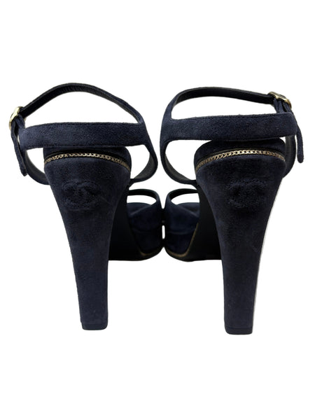 Chanel-Preloved-Navy Suede Sandal with heel Sz-40