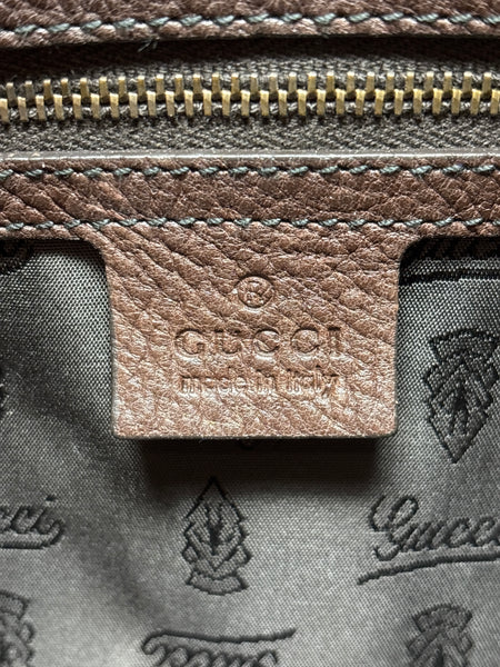 Gucci RARE Babouska Brown Leather Dome Handbag with Gold Hardware and Gold Metal Heart