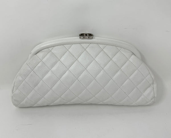 CHANEL-White Quilted Caviar Timeless Clutch