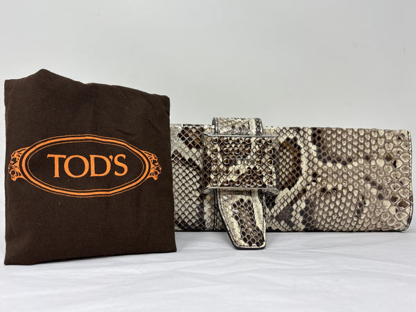 Tod’s python clutch with silver embelishments