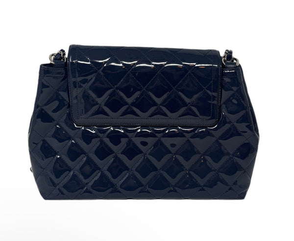 Chanel Navy Patent Bag Silver ardware