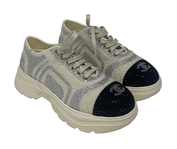 Chanel-NEW With Box-Crystal Embellished Platform Sneakers Sz-38