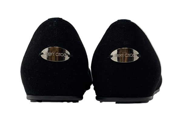 Jimmy Choo Black Flats With Silver Gem Sz-38.5