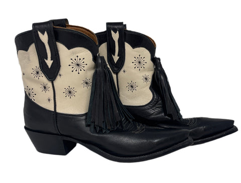 Miron Crosby Black & Beige Patterned Boots Sz- 8 1/2